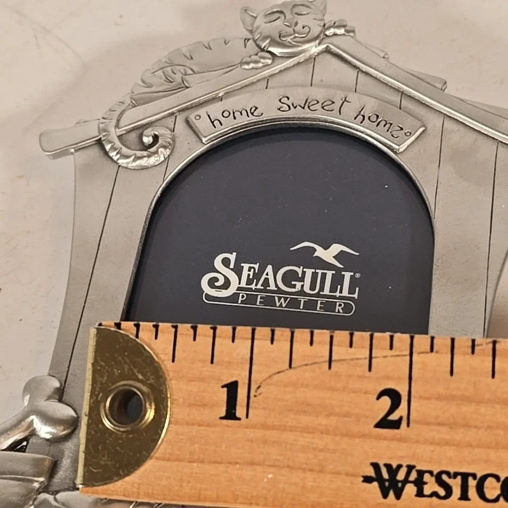 1997 Seagull Pewter Small Picture Frame Cat on Dog‎ House Dog Bird Bowl Bone